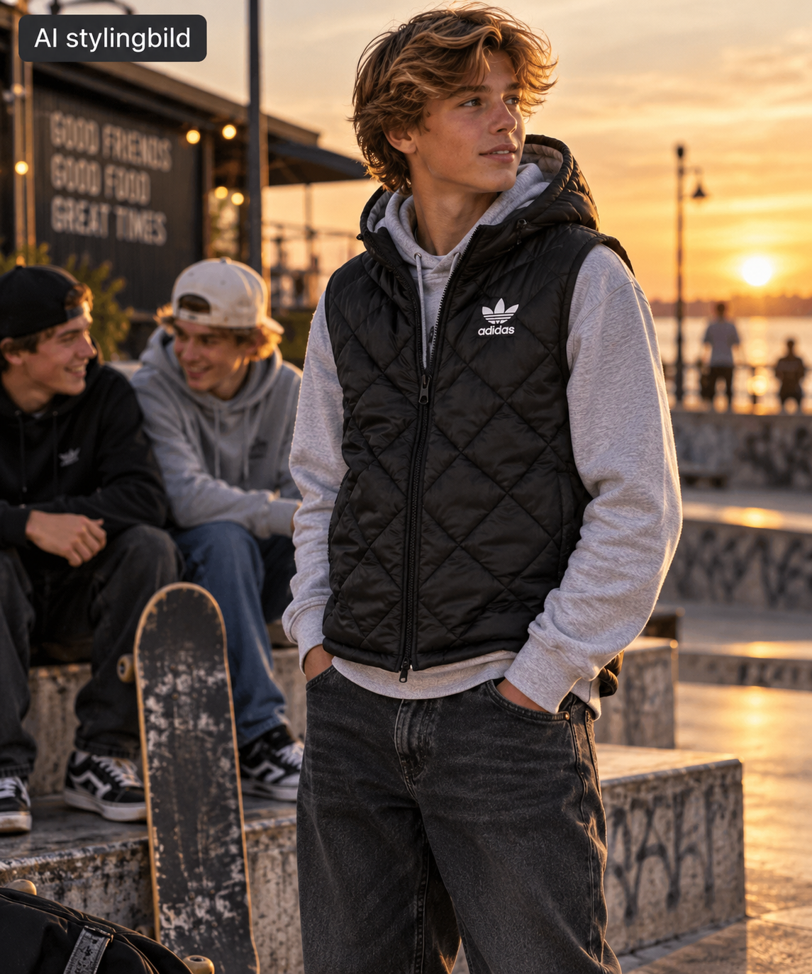 Adidas Originals Svart vadderad väst med huva
