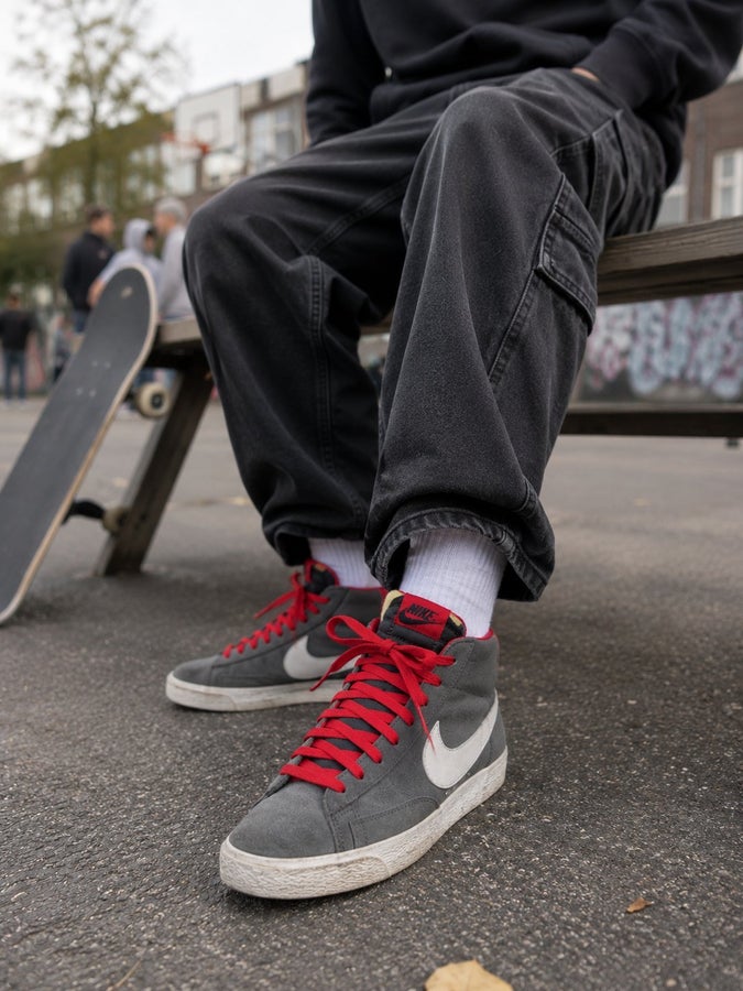 Nike Blazer High i grå/röd mocka