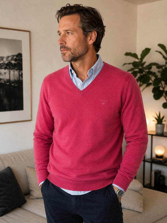 Gant V-ringad tröja, rosa/röd